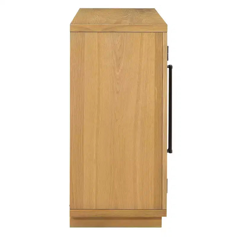 4-Door Sideboard Buffet Cabinet with Large Storage, Glass Doors and Adjustable Shelves for Dining and Living Room, Natural Wood