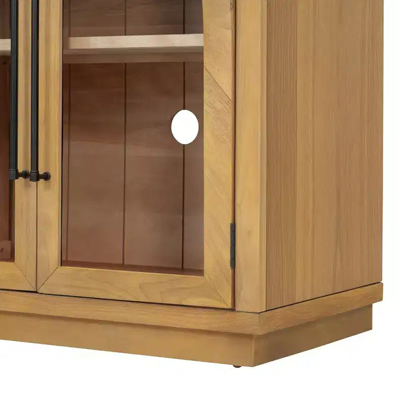 4-Door Sideboard Buffet Cabinet with Large Storage, Glass Doors and Adjustable Shelves for Dining and Living Room, Natural Wood