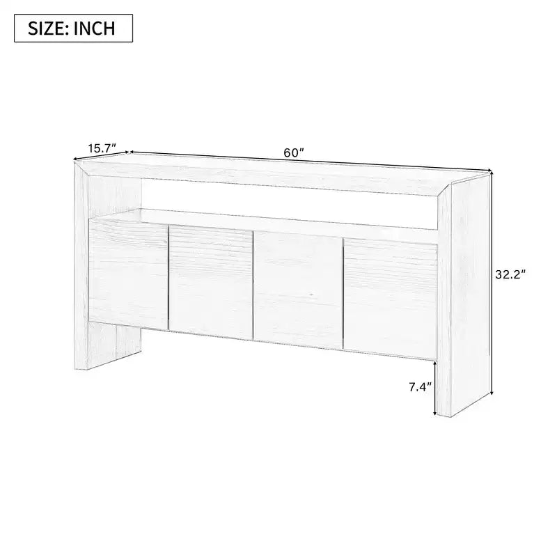 Modern Sideboard Buffet Cabinet with 4 Door and Open Shelf Console Table, Natural