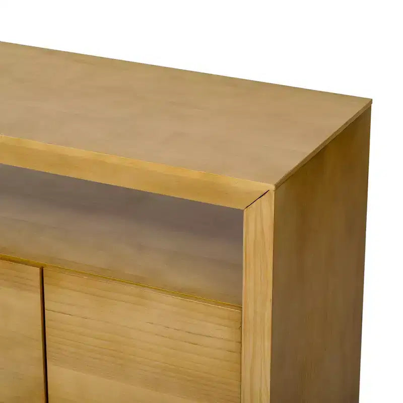 Modern Sideboard Buffet Cabinet with 4 Door and Open Shelf Console Table, Natural