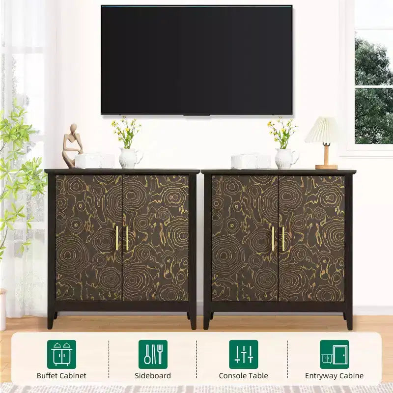 Sideboard mit Stauraum, moderne Aufbewahrungsschränke mit verstellbaren Einlegeböden, Konsolentisch für Küche, Esszimmer und Eingangsbereich, schwarz