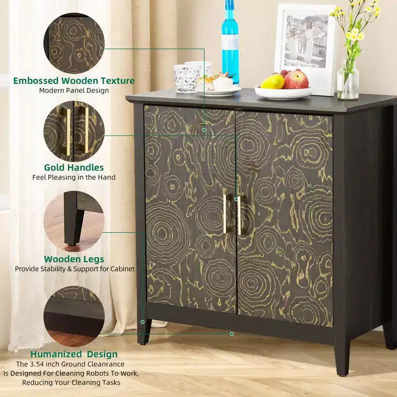 Sideboard mit Stauraum, moderne Aufbewahrungsschränke mit verstellbaren Einlegeböden, Konsolentisch für Küche, Esszimmer und Eingangsbereich, schwarz