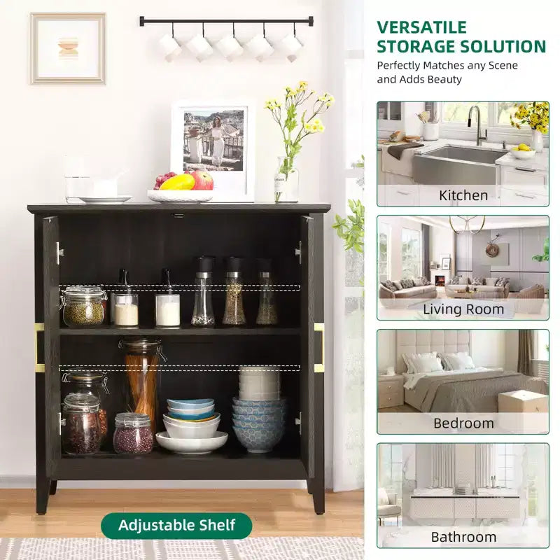 Sideboard mit Stauraum, moderne Aufbewahrungsschränke mit verstellbaren Einlegeböden, Konsolentisch für Küche, Esszimmer und Eingangsbereich, schwarz