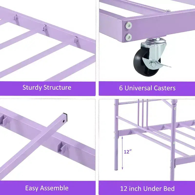 Cama de día de metal con cama nido, cabecero arqueado, estructura de sofá cama para sala de estar y habitación de invitados, tamaño individual