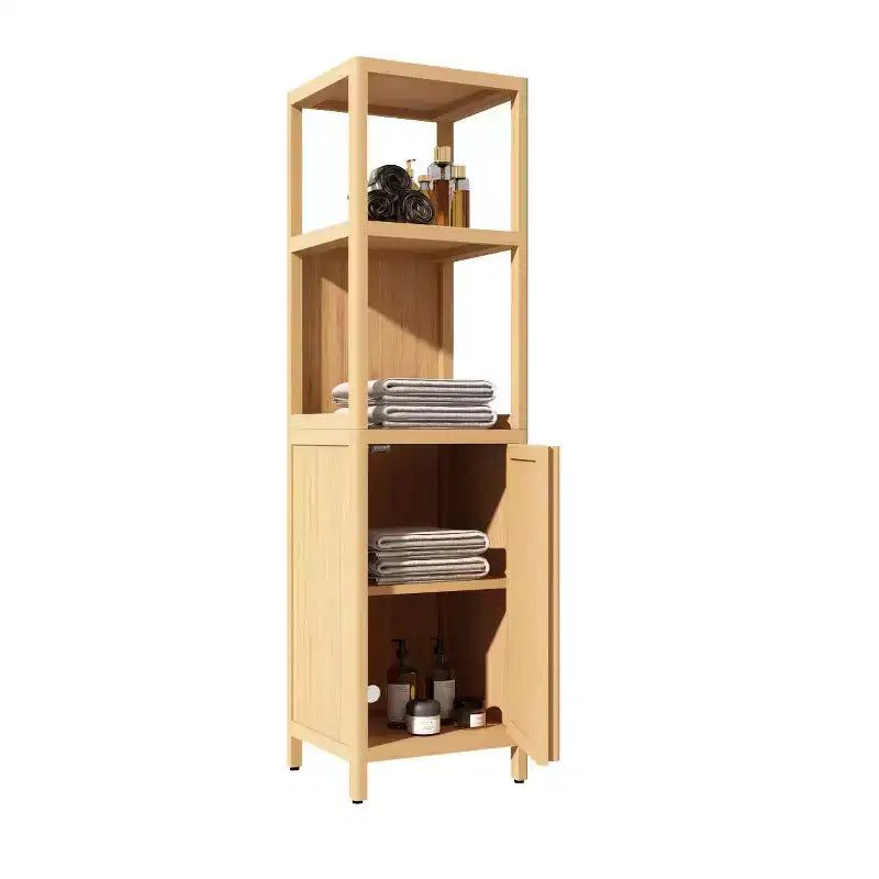 Bamboo Bathroom Storage Cabinet, Multifunctional Freestanding Cabinet with 2 Shelves&1 Door, Bathroom & Kitchen Organizer