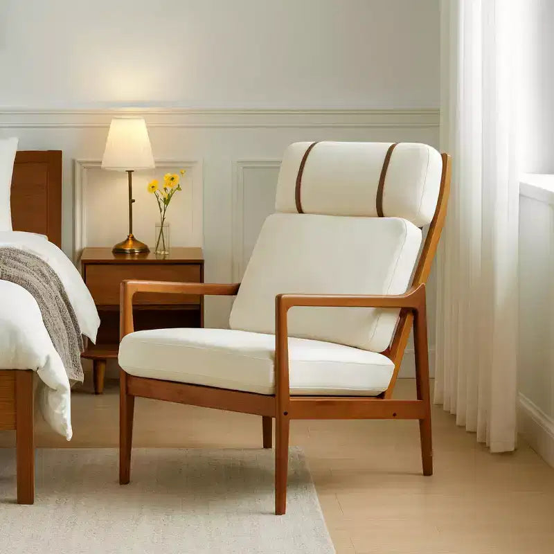 Mid-Century Modern Accent Chair with Solid Wood Frame and Padded Cushions, for Living Room or Reading Corner, Beige