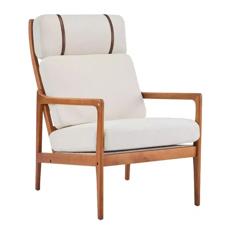 Mid-Century Modern Accent Chair with Solid Wood Frame and Padded Cushions, for Living Room or Reading Corner, Beige