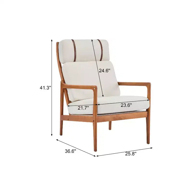 Mid-Century Modern Accent Chair with Solid Wood Frame and Padded Cushions, for Living Room or Reading Corner, Beige