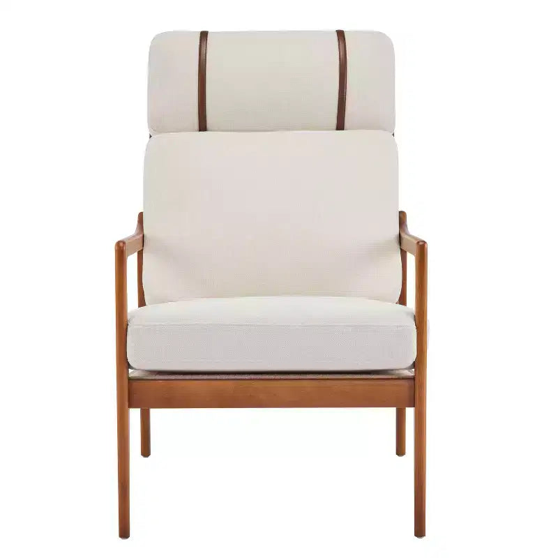 Mid-Century Modern Accent Chair with Solid Wood Frame and Padded Cushions, for Living Room or Reading Corner, Beige