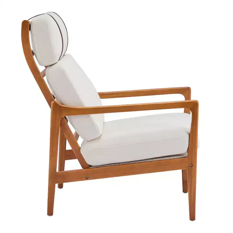 Mid-Century Modern Accent Chair with Solid Wood Frame and Padded Cushions, for Living Room or Reading Corner, Beige