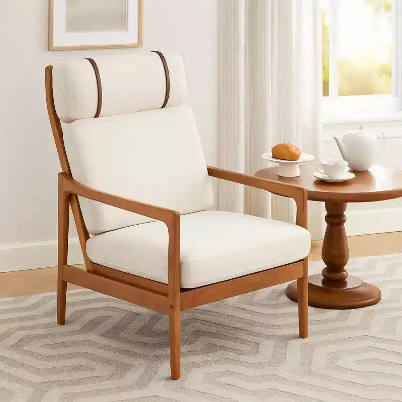 Mid-Century Modern Accent Chair with Solid Wood Frame and Padded Cushions, for Living Room or Reading Corner, Beige