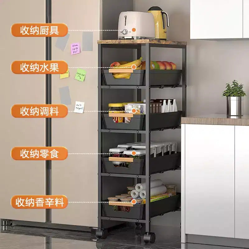 Carrito auxiliar estrecho con ruedas de 5 niveles, metálico blanco tipo C, con tablero de madera para cocina/baño (paquete de 1)