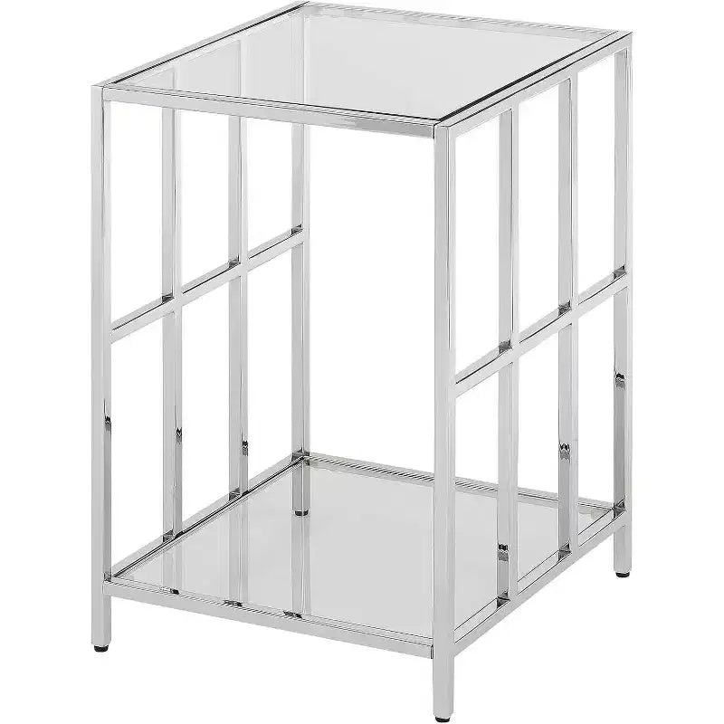Tablero de mesa auxiliar rectangular de vidrio color plateado de 24 pulgadas de alto, 1 pieza