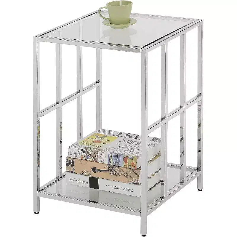 Tablero de mesa auxiliar rectangular de vidrio color plateado de 24 pulgadas de alto, 1 pieza
