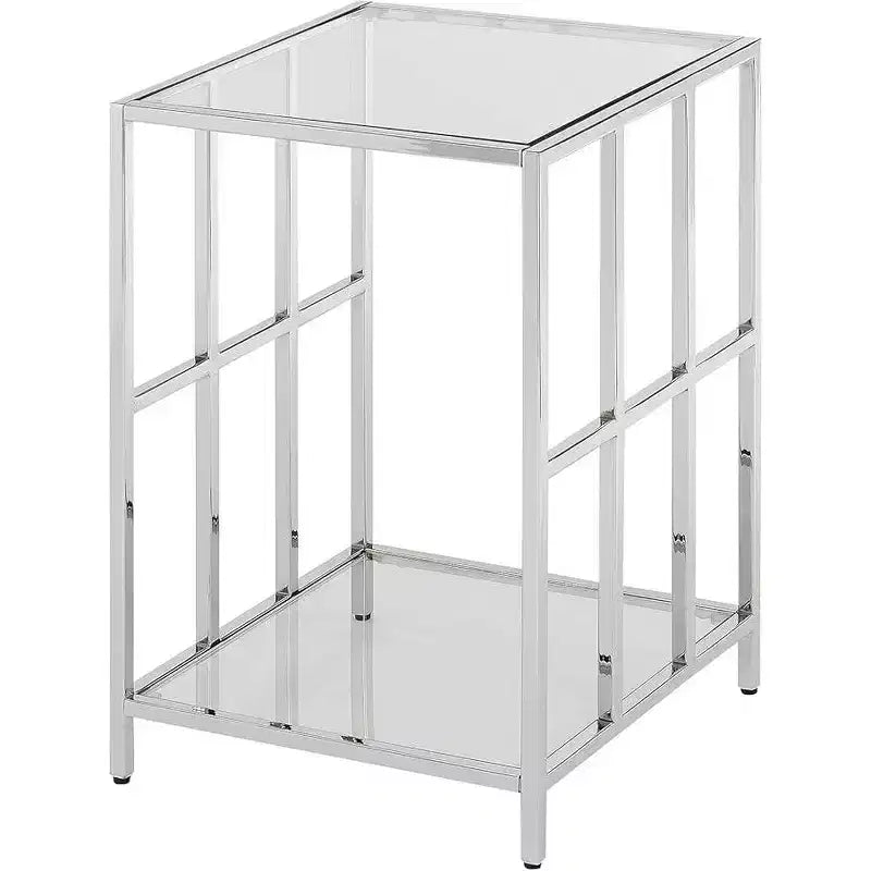 Plateau de table rectangulaire en verre argenté de 24 po de haut, table d’appoint en 1 pièce