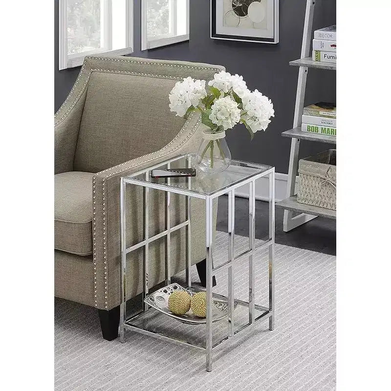 Plateau de table rectangulaire en verre argenté de 24 po de haut, table d’appoint en 1 pièce