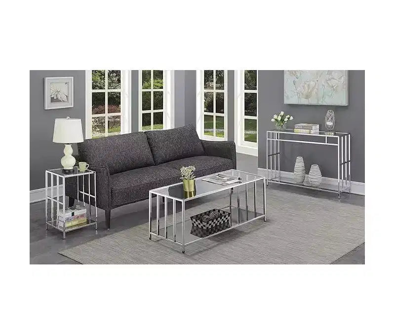 Plateau de table rectangulaire en verre argenté de 24 po de haut, table d’appoint en 1 pièce