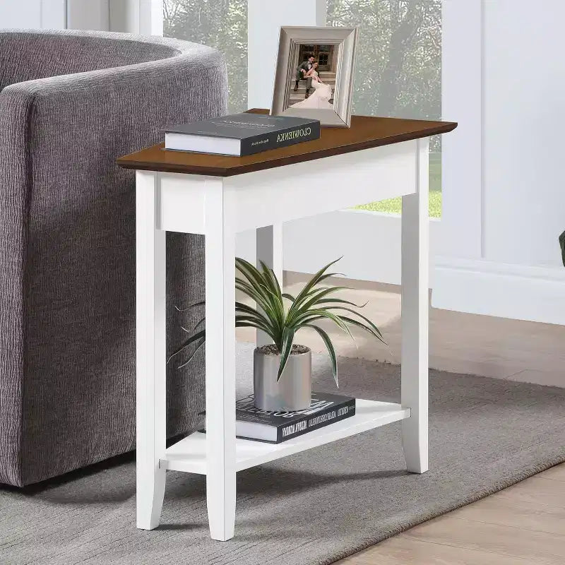 Mesa auxiliar redonda con estante inferior, elegante mesa auxiliar con patas curvas, mesa decorativa con estilo para guardar cosas en la sala de estar