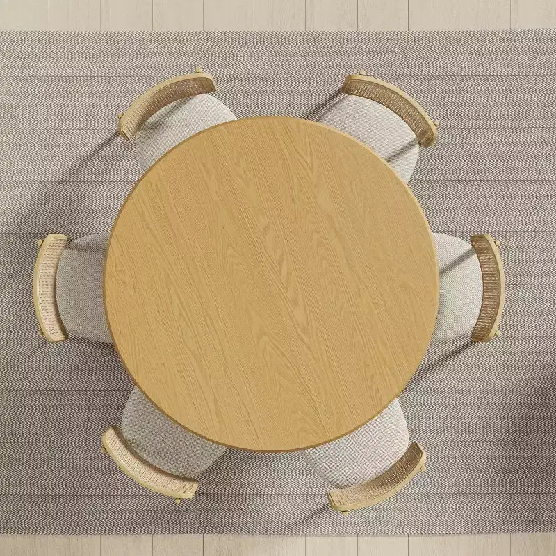 52 Wood Round Dining Table Kitchen Table for 4-6 with Arc-Shaped Edge Top & Textured Tapered Base for Living/Dining Room Coffee Office Natural