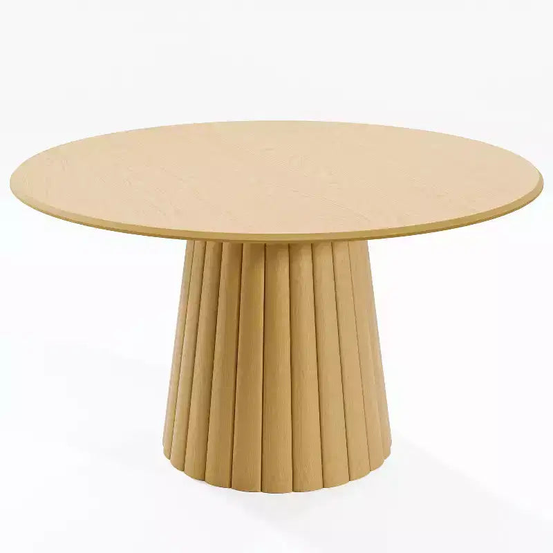 Mesa de comedor redonda de madera de 52 para cocina, para 4-6 personas, con borde superior arqueado y base cónica texturizada, para sala de estar, comedor u oficina, natural