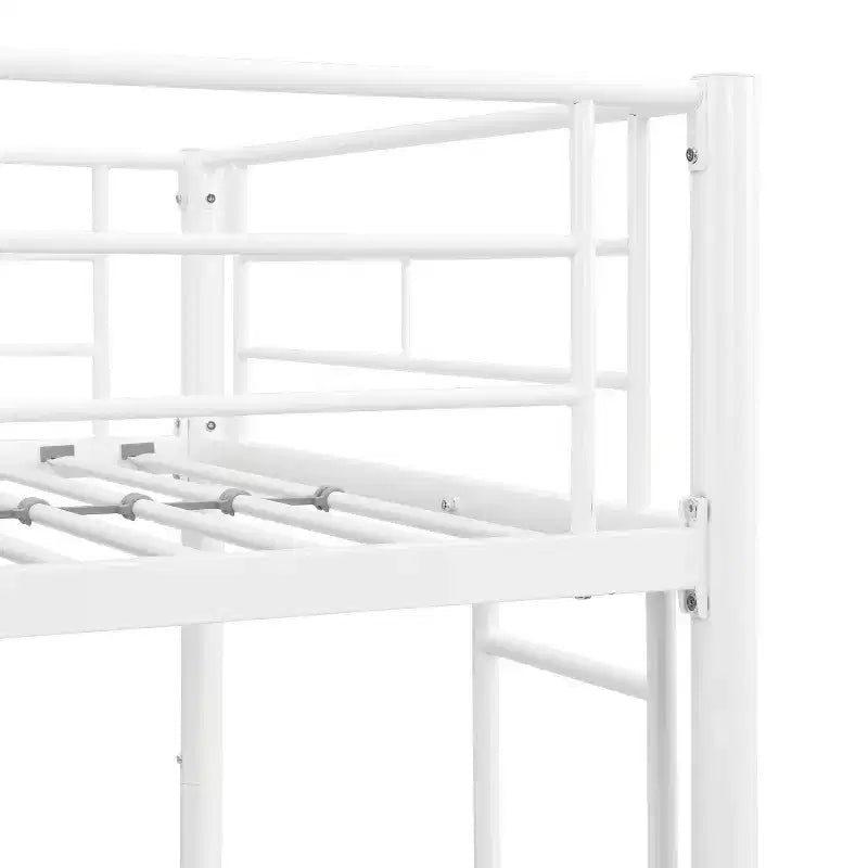 Metal Twin Over Twin Bunk Bed with Guardrail & Ladder, Convertible Heavy Duty Bed for Kids, Teens & Adults, White