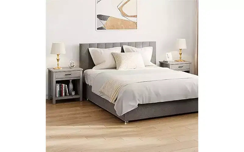 Mesita de noche de 22 de ancho con cajón, mesa auxiliar gris para sala de estar con estante de almacenamiento, mesa de madera para dormitorio, cuarto infantil u oficina