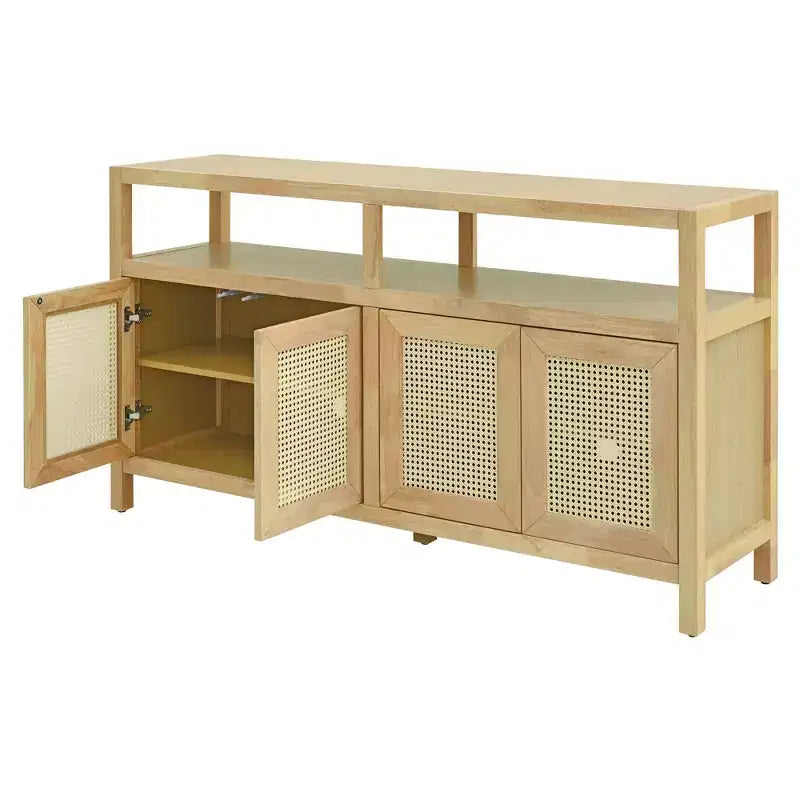 Buffet de style bohème, buffet avec 4 portes et 1 étagère ouverte, meuble de rangement pour salon, salle à manger et cuisine