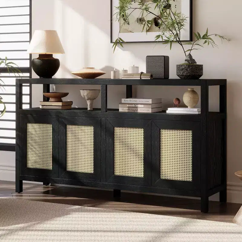 Bohemian Style Sideboard Cabinet, Bufft Cabinet with 4 Doors and 1 Open Shelf, Storage Cabinet for Living Room, Dining Room, Kitchen