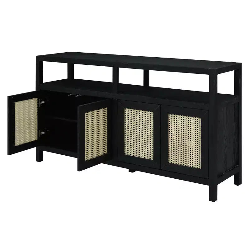 Buffet de style bohème, buffet avec 4 portes et 1 étagère ouverte, meuble de rangement pour salon, salle à manger et cuisine