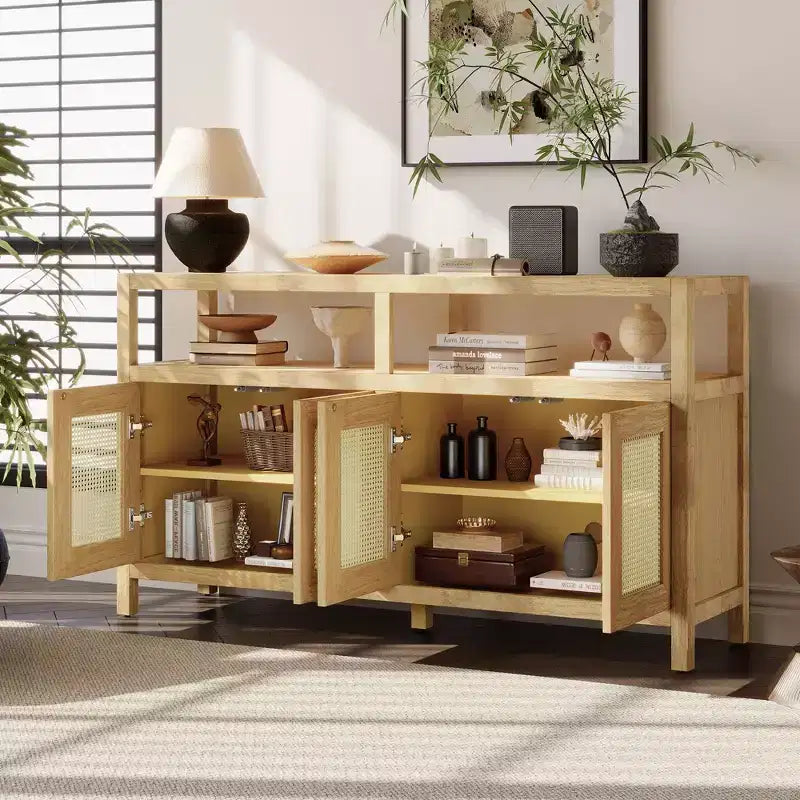 Buffet de style bohème, buffet avec 4 portes et 1 étagère ouverte, meuble de rangement pour salon, salle à manger et cuisine