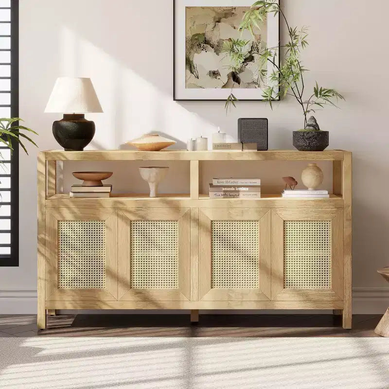 Bohemian Style Sideboard Cabinet, Bufft Cabinet with 4 Doors and 1 Open Shelf, Storage Cabinet for Living Room, Dining Room, Kitchen
