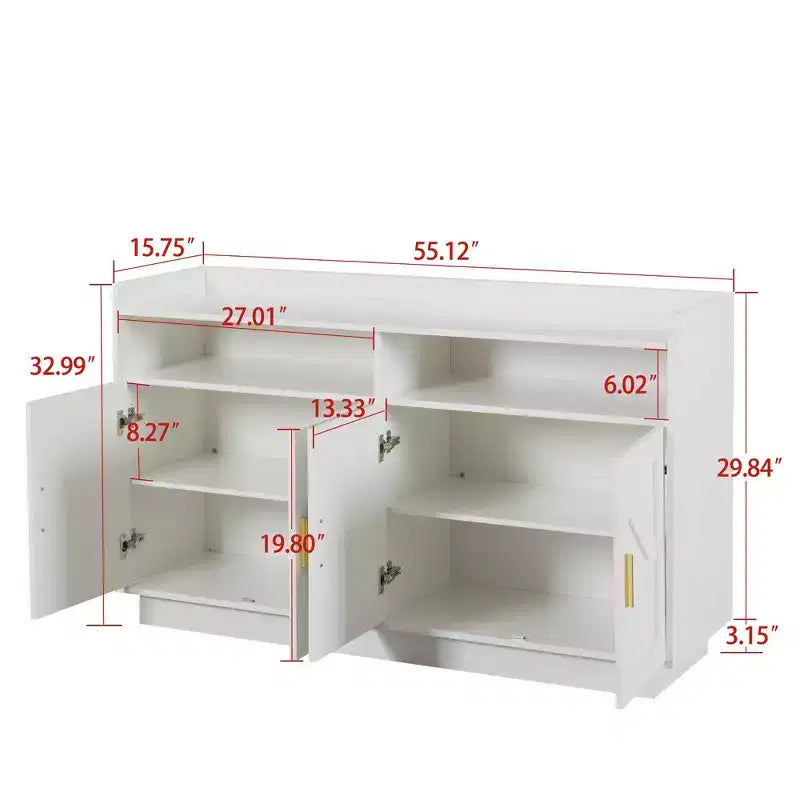 Sideboard Cabinet, Bufft Cabinet with 4 Doors and 2 Drawers, Metal Handle, Storage Cabinet for Living Room, Dining Room, Kitchen