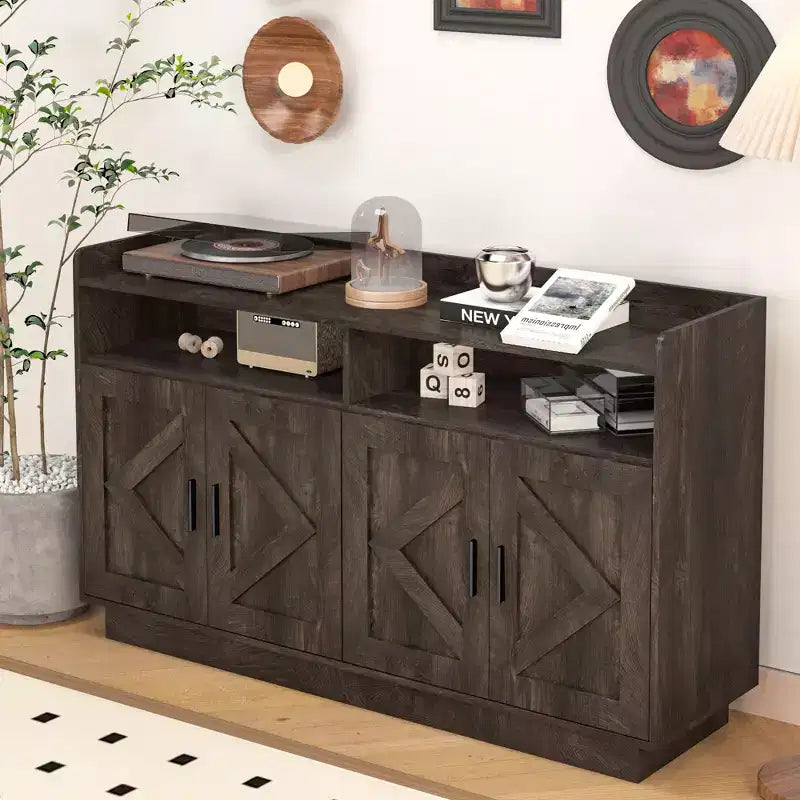 Sideboard Cabinet, Bufft Cabinet with 4 Doors and 2 Drawers, Metal Handle, Storage Cabinet for Living Room, Dining Room, Kitchen