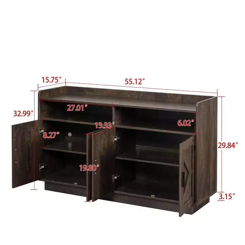 Sideboard Cabinet, Bufft Cabinet with 4 Doors and 2 Drawers, Metal Handle, Storage Cabinet for Living Room, Dining Room, Kitchen