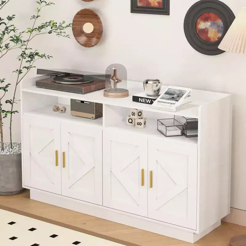 Sideboard Cabinet, Bufft Cabinet with 4 Doors and 2 Drawers, Metal Handle, Storage Cabinet for Living Room, Dining Room, Kitchen