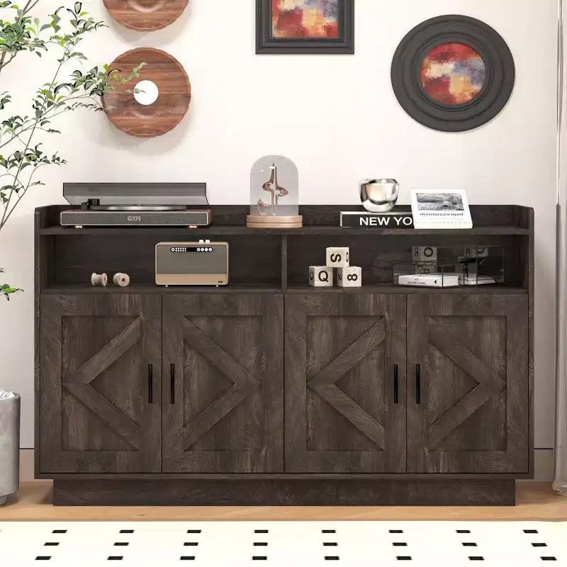 Sideboard Cabinet, Bufft Cabinet with 4 Doors and 2 Drawers, Metal Handle, Storage Cabinet for Living Room, Dining Room, Kitchen