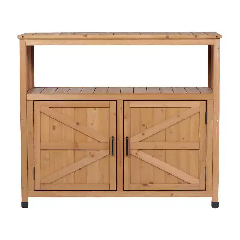 Storage Cabinet with Potting Bench, Kitchen Cabinet with 2 Doors and 2 Shelves, Short Cabinet for Living Room, Dining Room, Kitchen