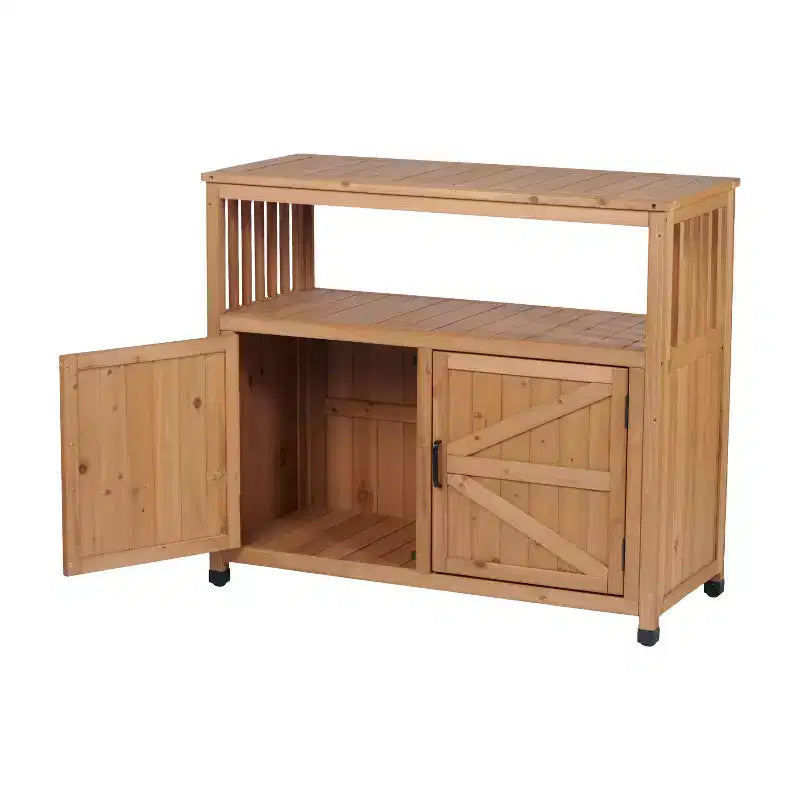 Storage Cabinet with Potting Bench, Kitchen Cabinet with 2 Doors and 2 Shelves, Short Cabinet for Living Room, Dining Room, Kitchen