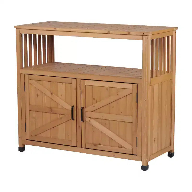Storage Cabinet with Potting Bench, Kitchen Cabinet with 2 Doors and 2 Shelves, Short Cabinet for Living Room, Dining Room, Kitchen