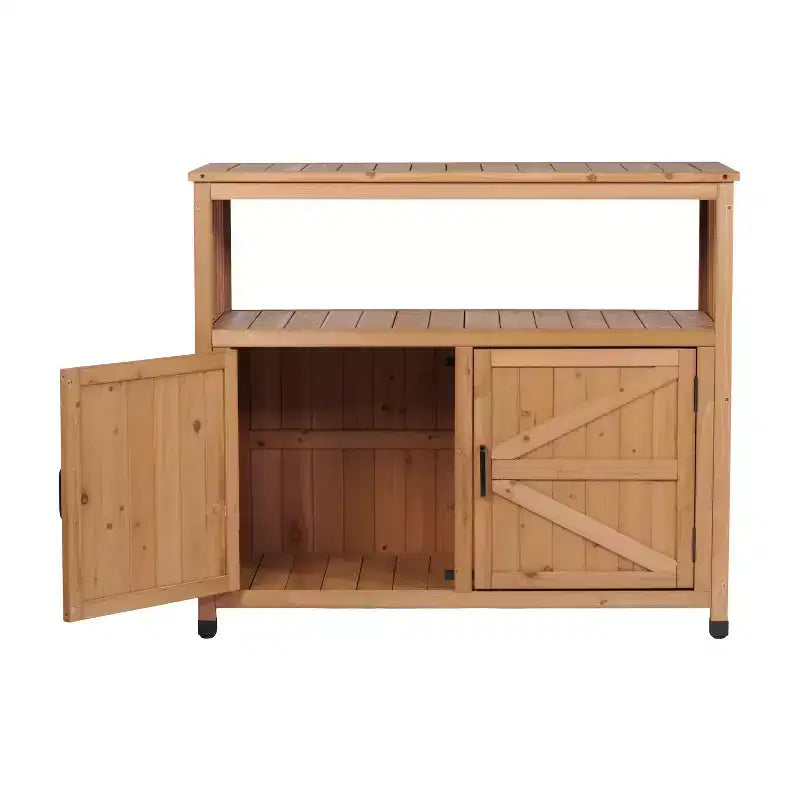 Storage Cabinet with Potting Bench, Kitchen Cabinet with 2 Doors and 2 Shelves, Short Cabinet for Living Room, Dining Room, Kitchen