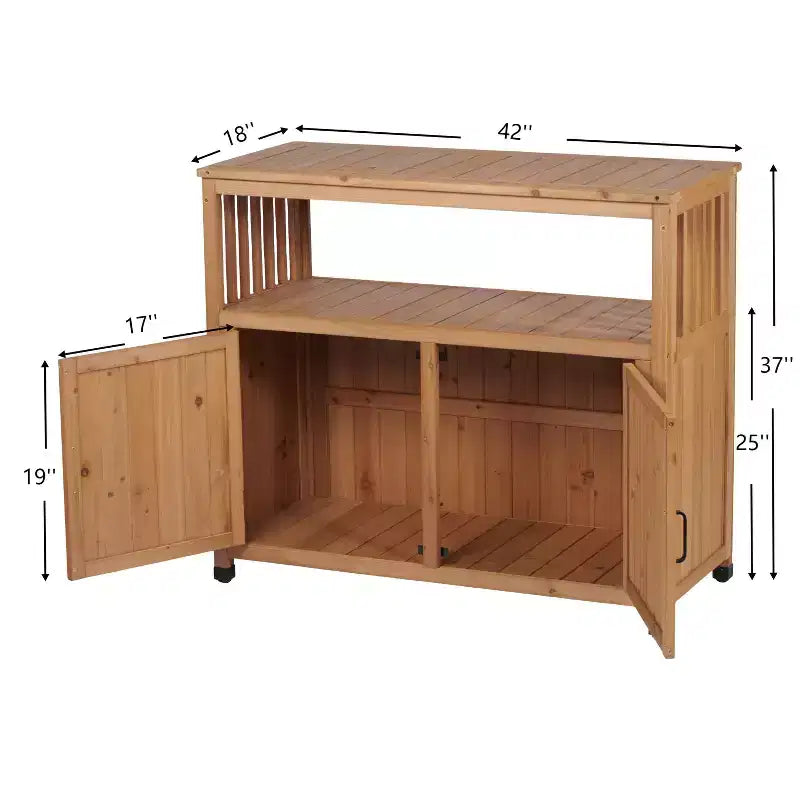 Storage Cabinet with Potting Bench, Kitchen Cabinet with 2 Doors and 2 Shelves, Short Cabinet for Living Room, Dining Room, Kitchen