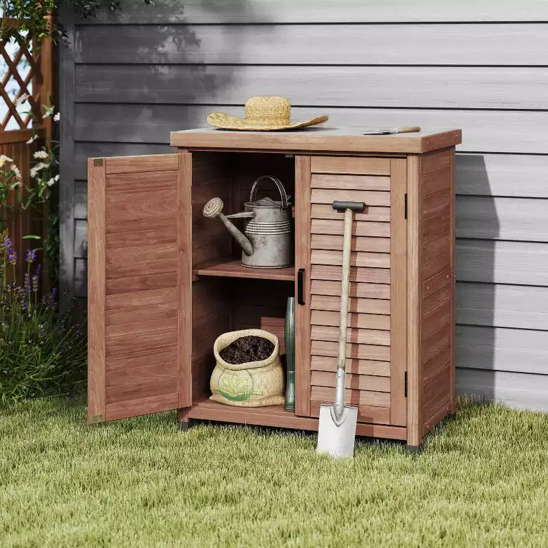 Storage Cabinet with Potting Bench, Kitchen Cabinet with 2 Doors and 2 Shelves, Short Cabinet for Living Room, Dining Room, Kitchen