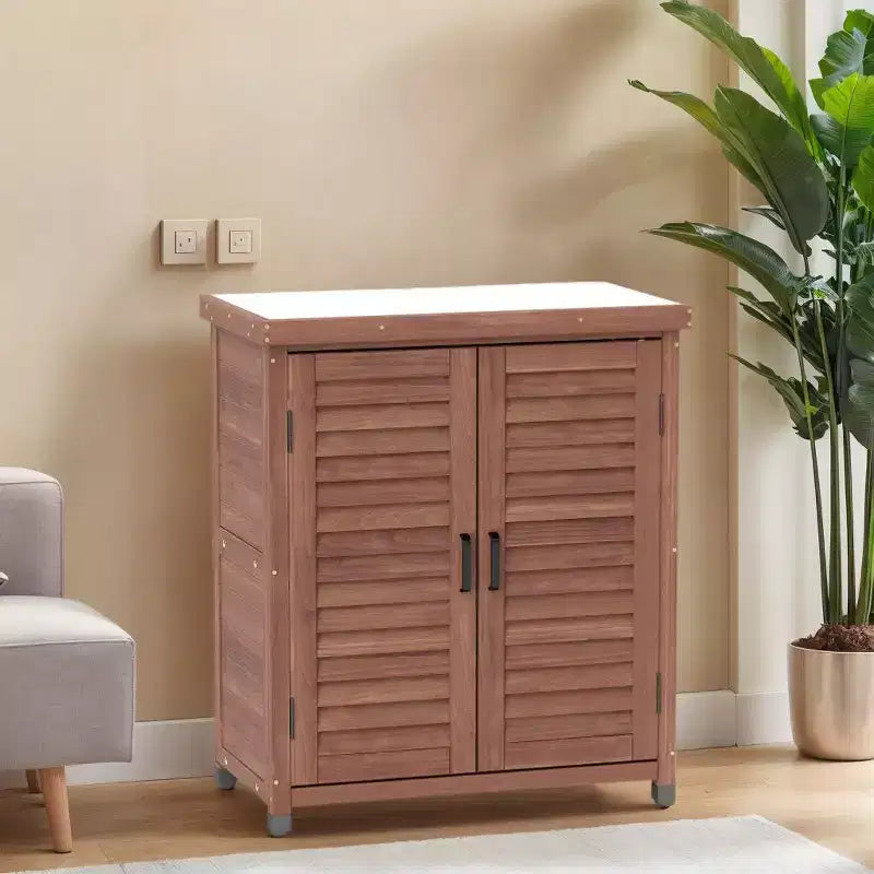Storage Cabinet with Potting Bench, Kitchen Cabinet with 2 Doors and 2 Shelves, Short Cabinet for Living Room, Dining Room, Kitchen