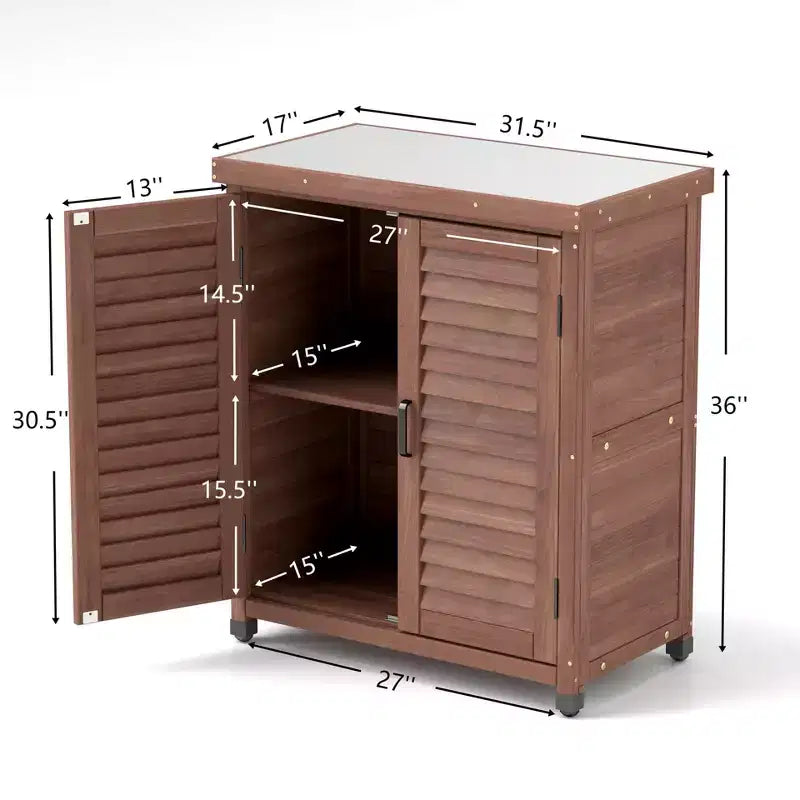 Storage Cabinet with Potting Bench, Kitchen Cabinet with 2 Doors and 2 Shelves, Short Cabinet for Living Room, Dining Room, Kitchen
