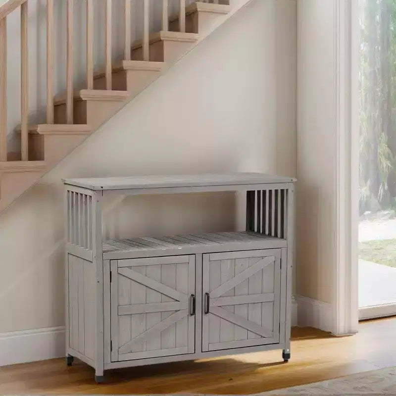 Storage Cabinet with Potting Bench, Kitchen Cabinet with 2 Doors and 2 Shelves, Short Cabinet for Living Room, Dining Room, Kitchen