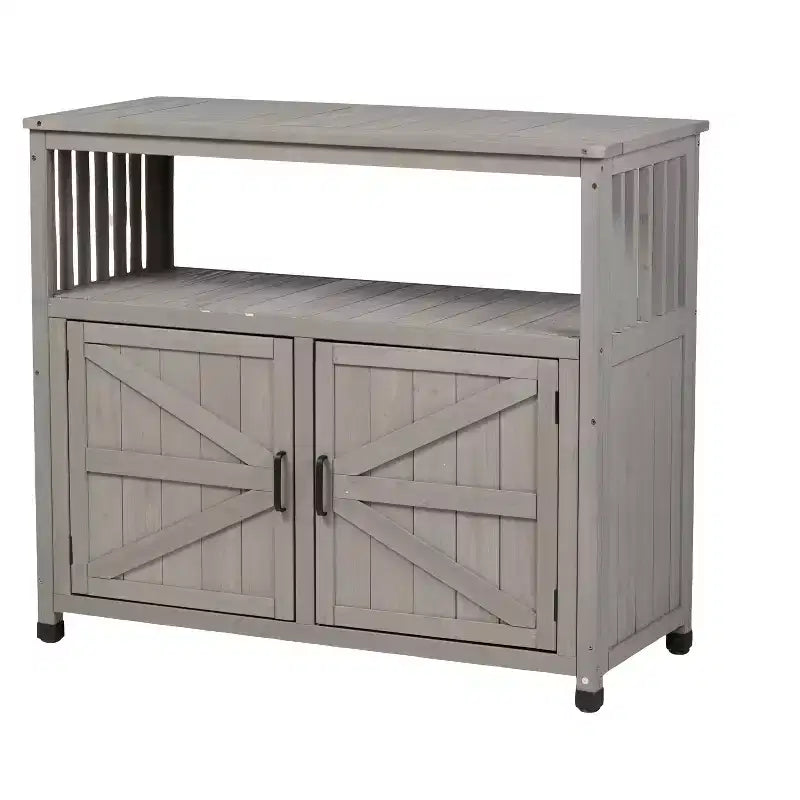 Storage Cabinet with Potting Bench, Kitchen Cabinet with 2 Doors and 2 Shelves, Short Cabinet for Living Room, Dining Room, Kitchen