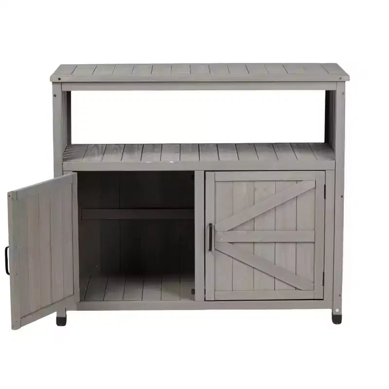 Storage Cabinet with Potting Bench, Kitchen Cabinet with 2 Doors and 2 Shelves, Short Cabinet for Living Room, Dining Room, Kitchen