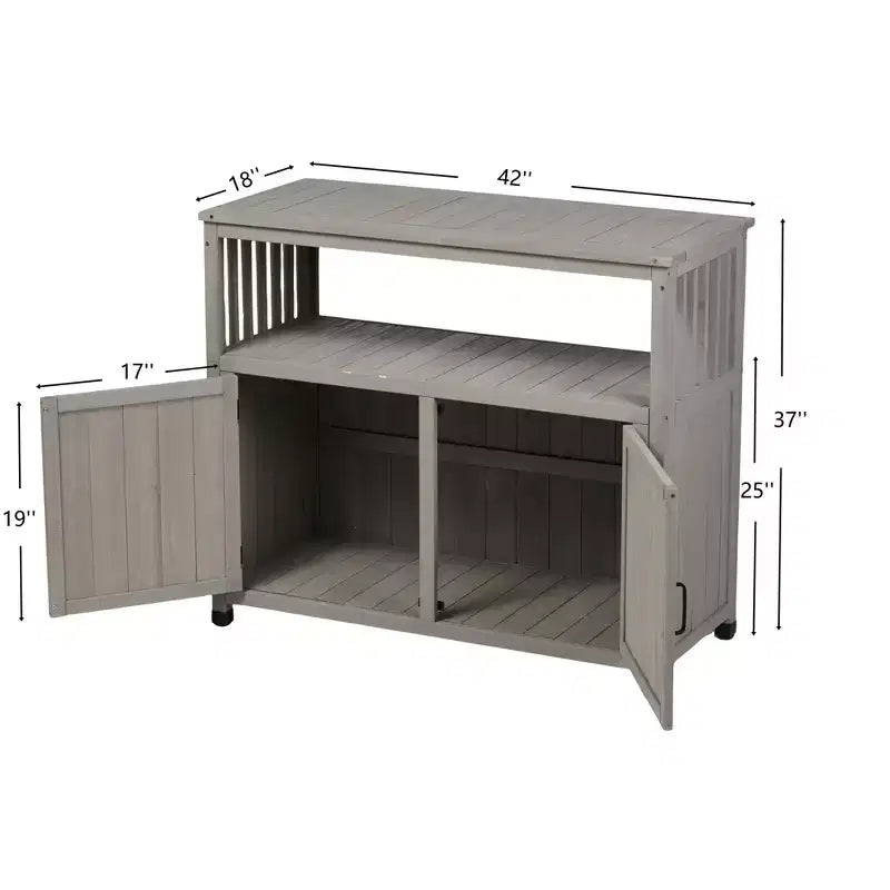 Storage Cabinet with Potting Bench, Kitchen Cabinet with 2 Doors and 2 Shelves, Short Cabinet for Living Room, Dining Room, Kitchen