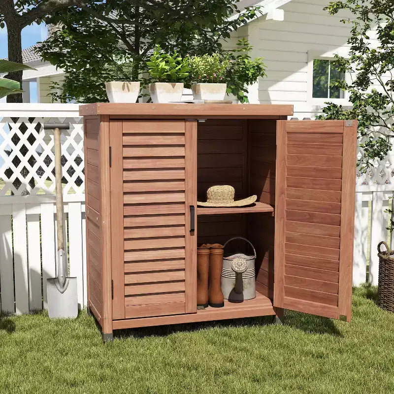 Storage Cabinet with Potting Bench, Kitchen Cabinet with 2 Doors and 2 Shelves, Short Cabinet for Living Room, Dining Room, Kitchen