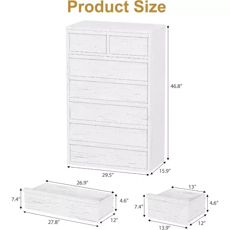 5/7 Drawer Dresser for Bedroom, Modern Tall Chest of Drawers with Large Storage, Wooden Organizer for Living Room, Nursery, Entryway